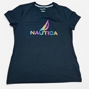 Nautica Women's Tee with Colorful Logo on Black